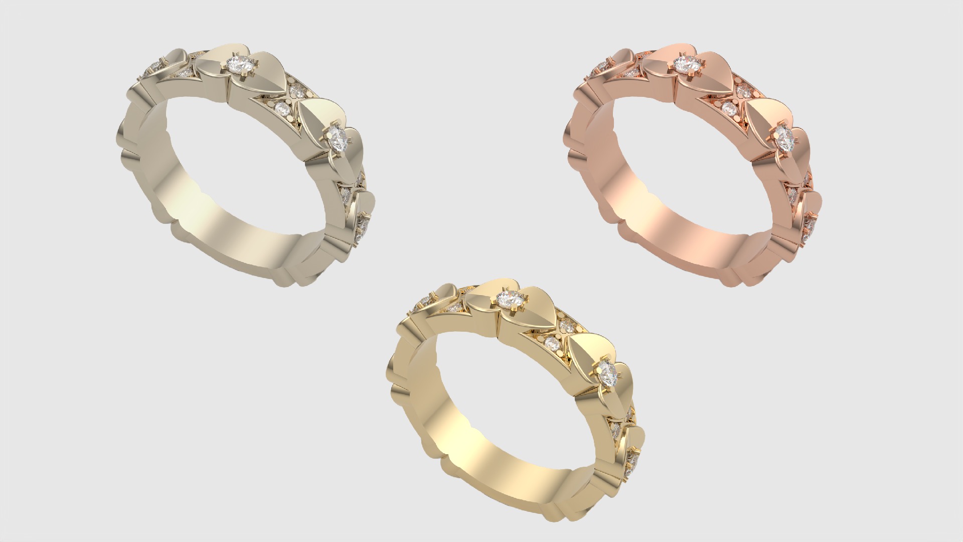 Elegant Heart Adorned Ring JDBCo 3D print model_2