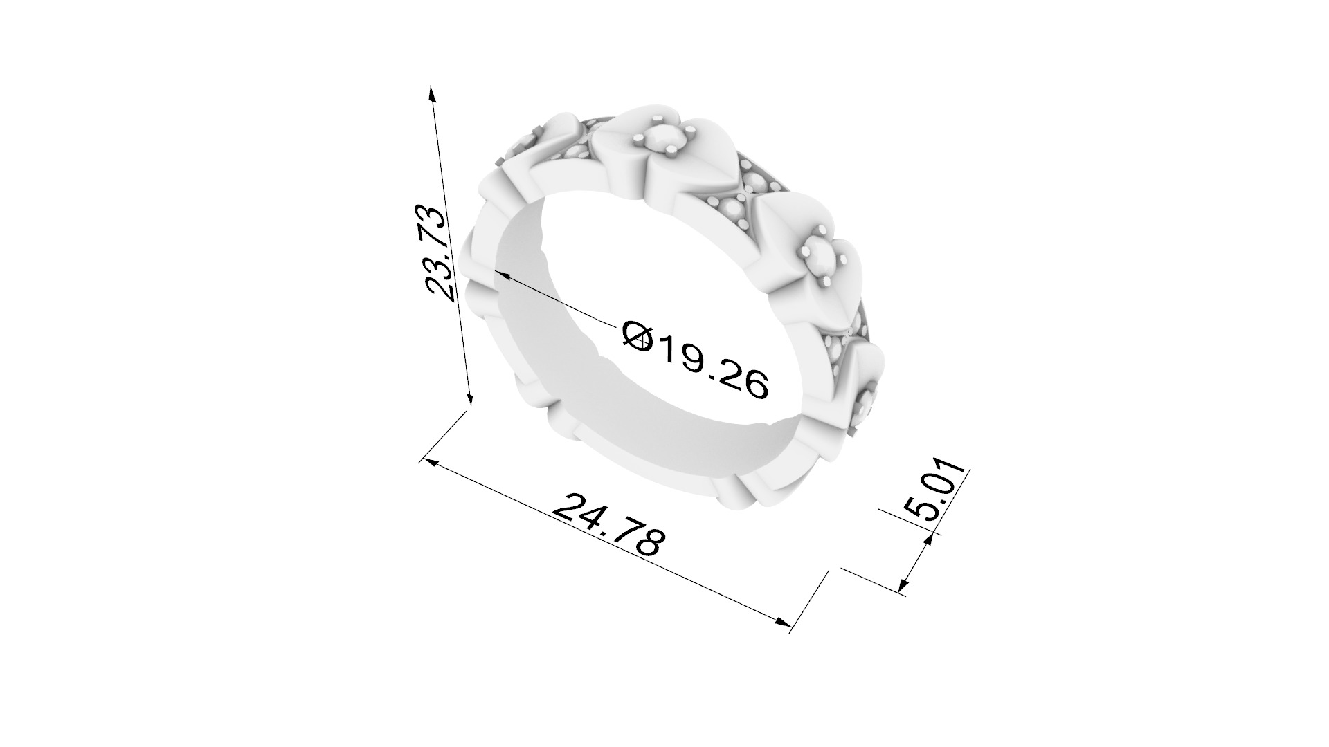 Elegant Heart Adorned Ring JDBCo 3D print model_1