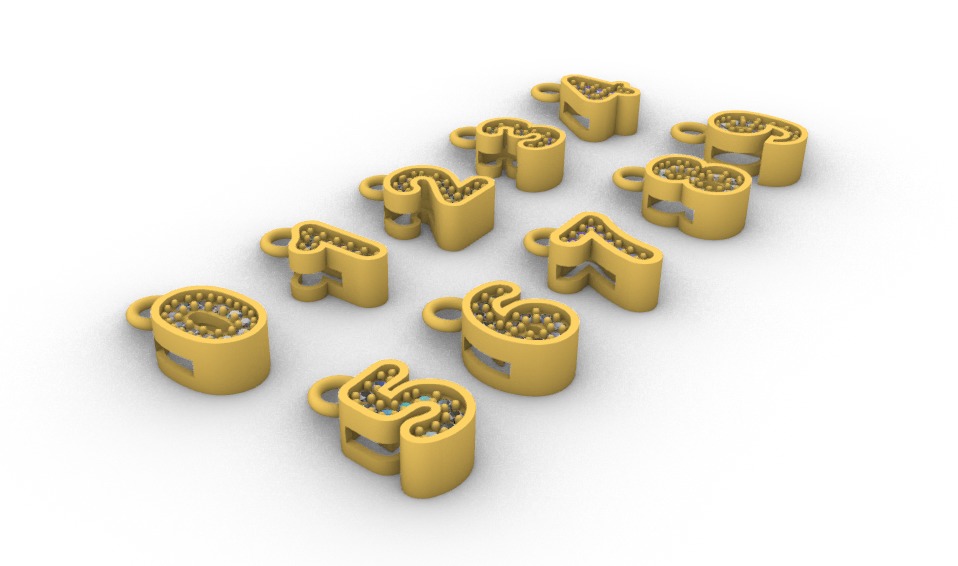 Numbers Charms Numeros lisos y con gemas 3D print model_3