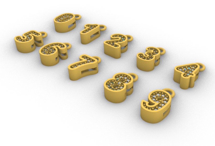 Numbers Charms Numeros lisos y con gemas 3D print model_4