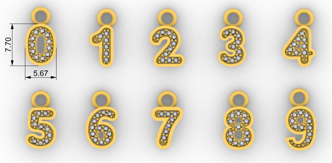 Numbers Charms Numeros lisos y con gemas 3D print model_1