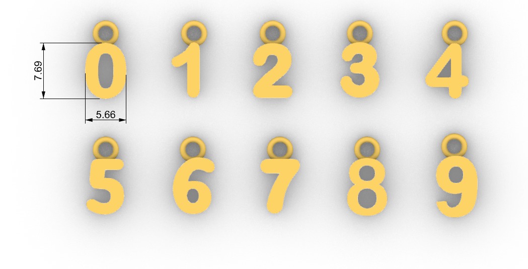 Numbers Charms Numeros lisos y con gemas 3D print model_6
