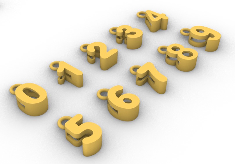 Numbers Charms Numeros lisos y con gemas 3D print model_7