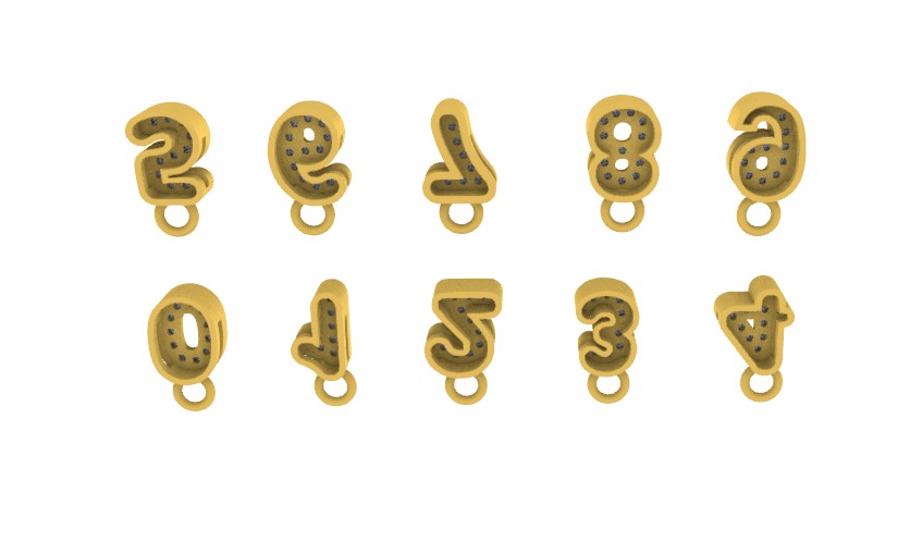 Numbers Charms Numeros lisos y con gemas 3D print model_5