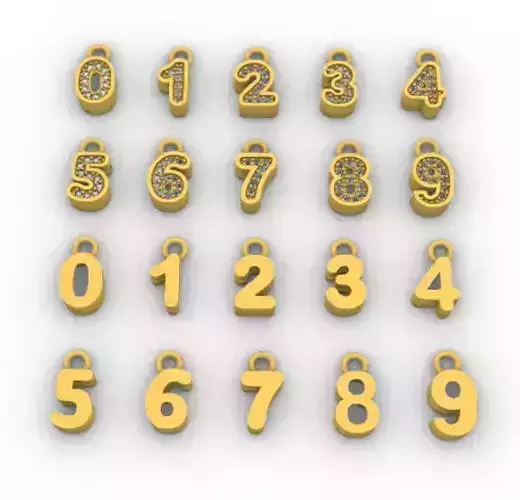 Numbers Charms Numeros lisos y con gemas 3D print model