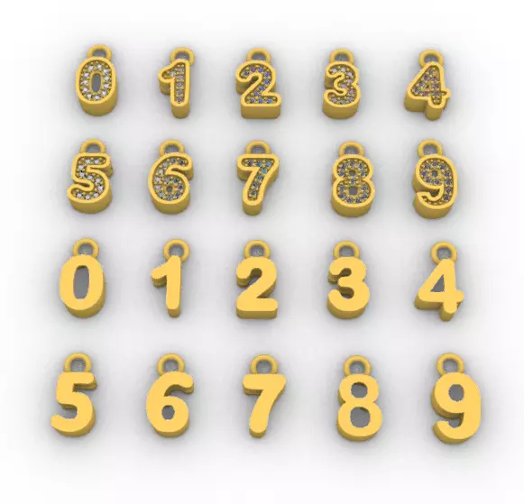 Numbers Charms Numeros lisos y con gemas 3D print model_0