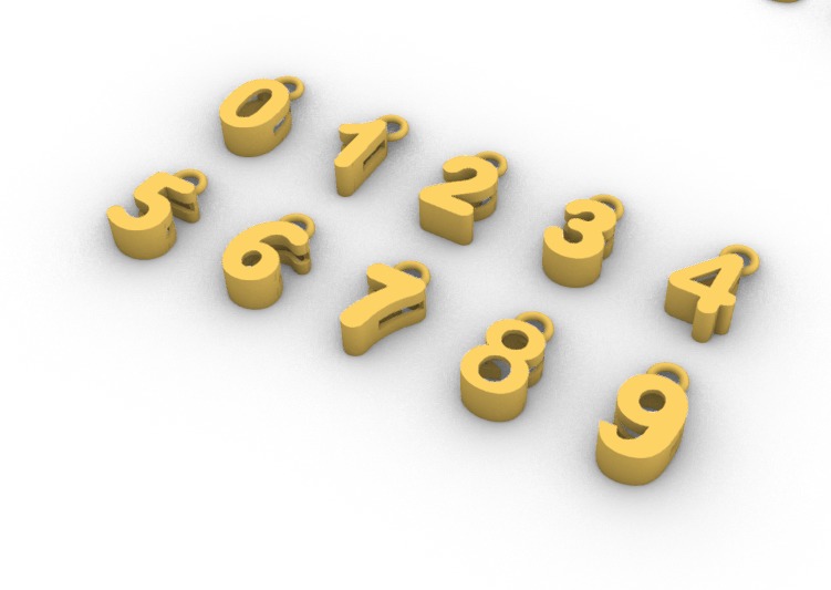 Numbers Charms Numeros lisos y con gemas 3D print model_9