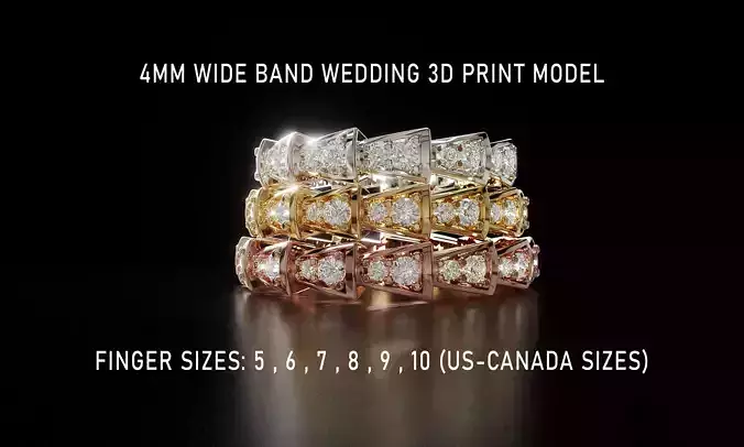 4mm Wide Band Wedding 5-10US sizes