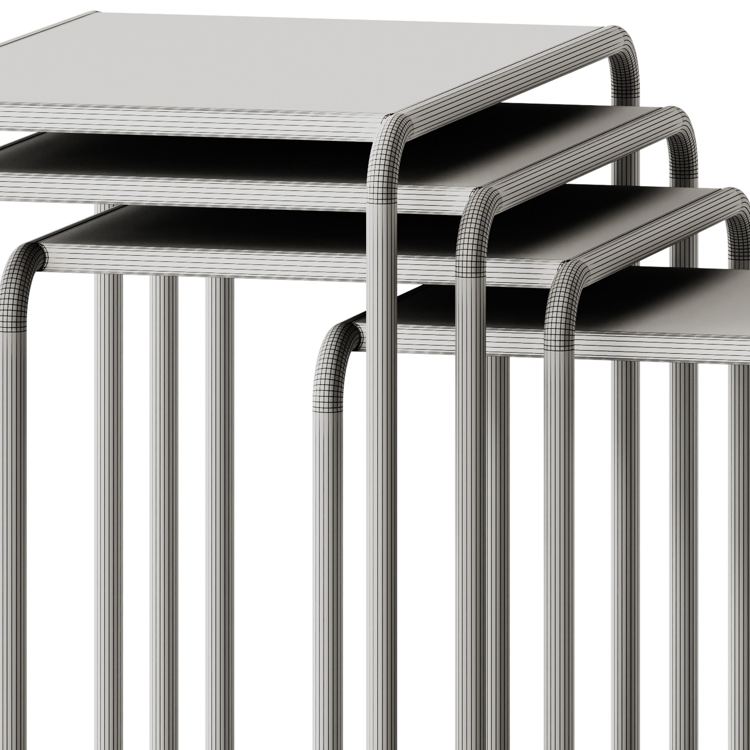 Thonet Set B 9 Steel and Wood Side Table 3D model_9