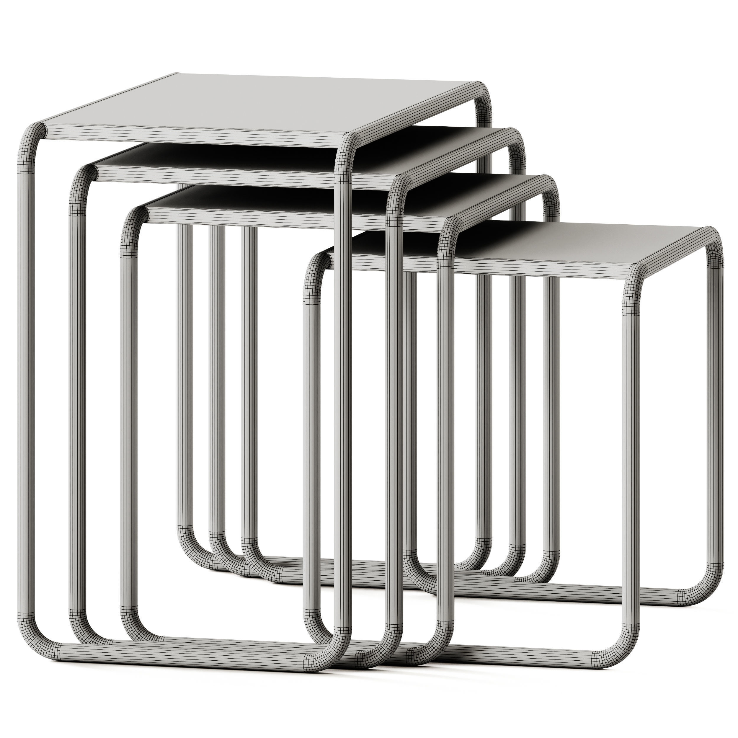 Thonet Set B 9 Steel and Wood Side Table 3D model_7