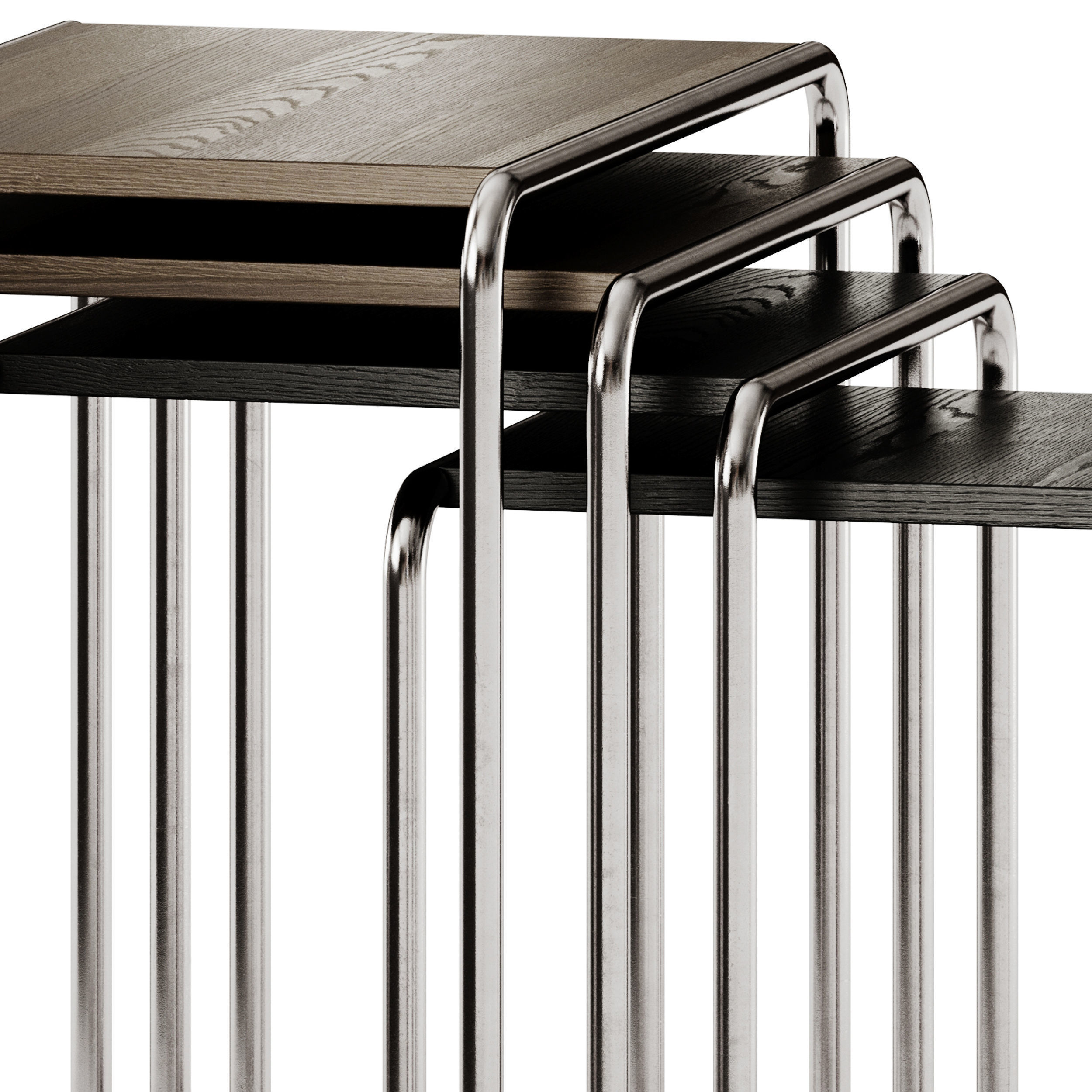 Thonet Set B 9 Steel and Wood Side Table 3D model_6