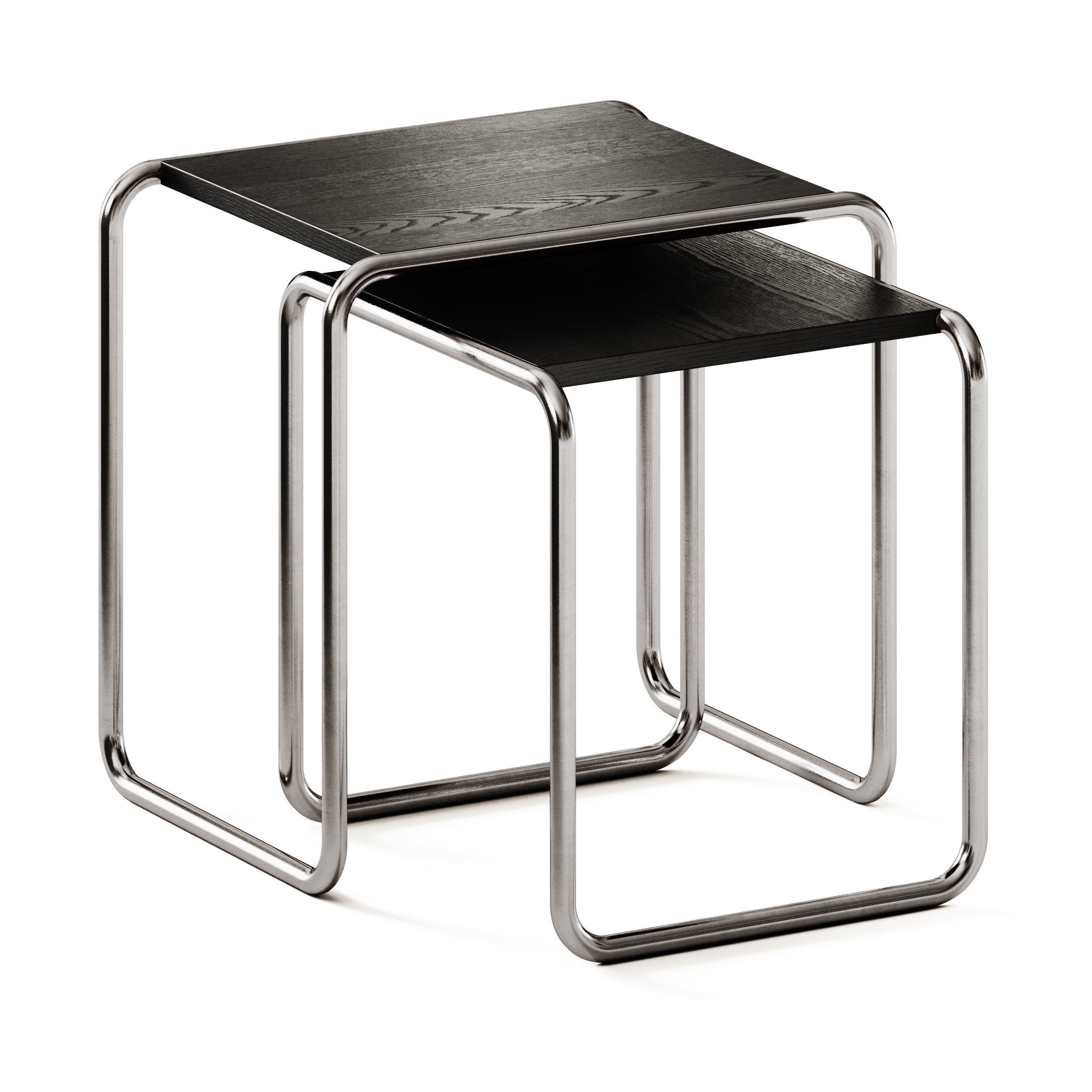 Thonet Set B 9 Steel and Wood Side Table 3D model_3