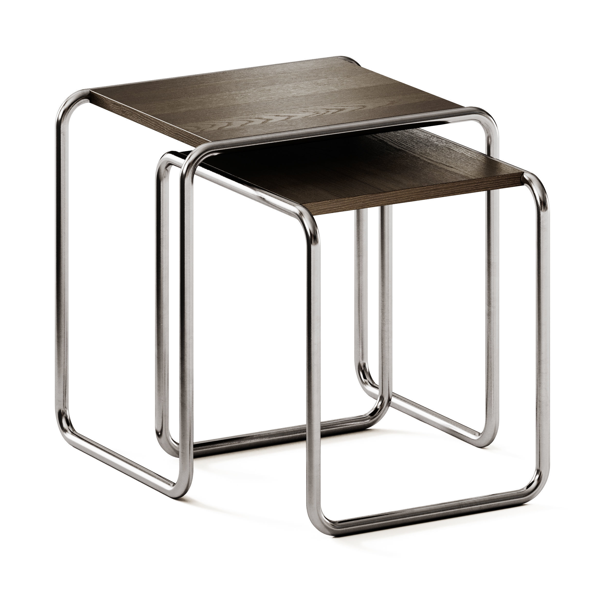 Thonet Set B 9 Steel and Wood Side Table 3D model_2