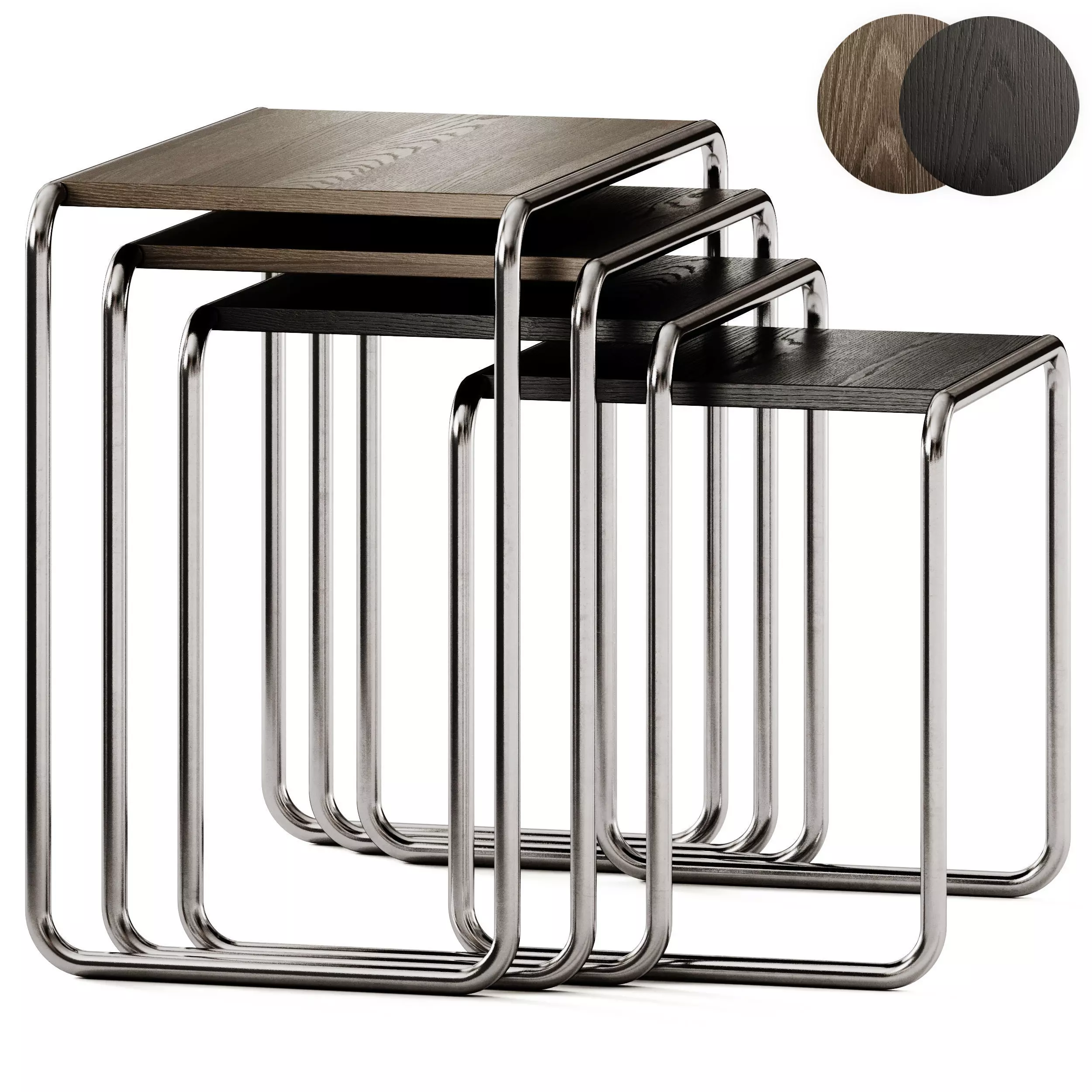Thonet Set B 9 Steel and Wood Side Table 3D model_0
