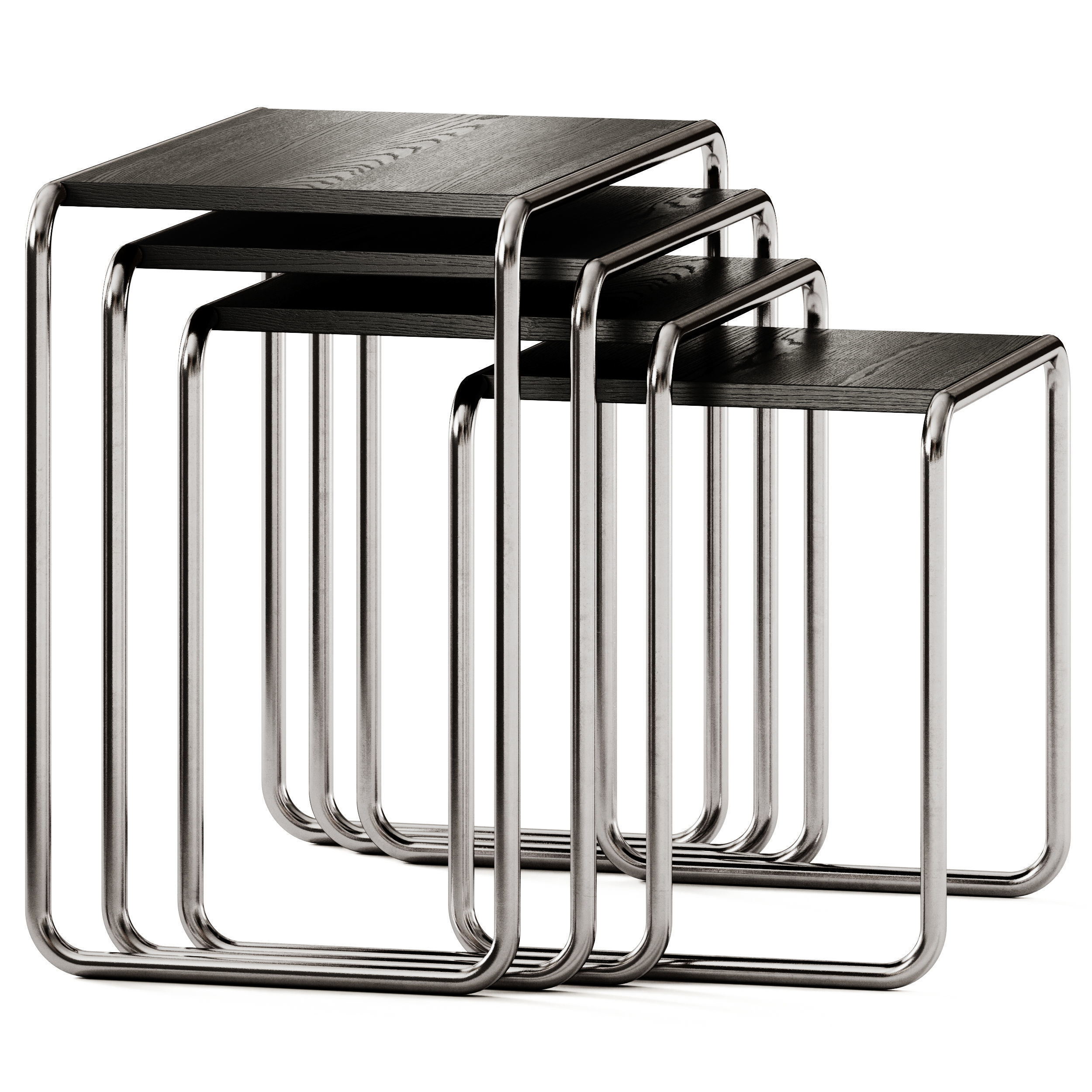 Thonet Set B 9 Steel and Wood Side Table 3D model_1