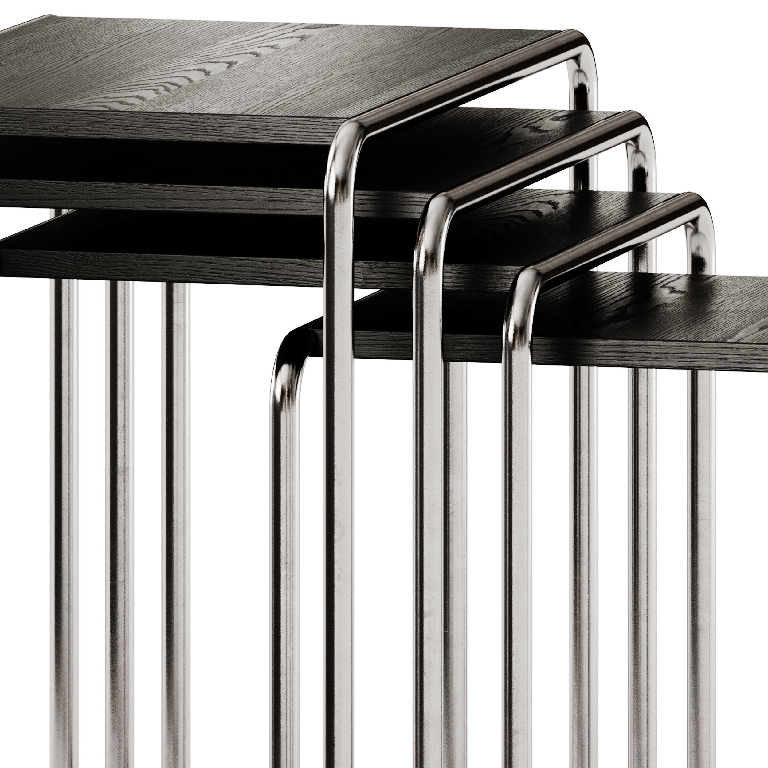 Thonet Set B 9 Steel and Wood Side Table 3D model_4