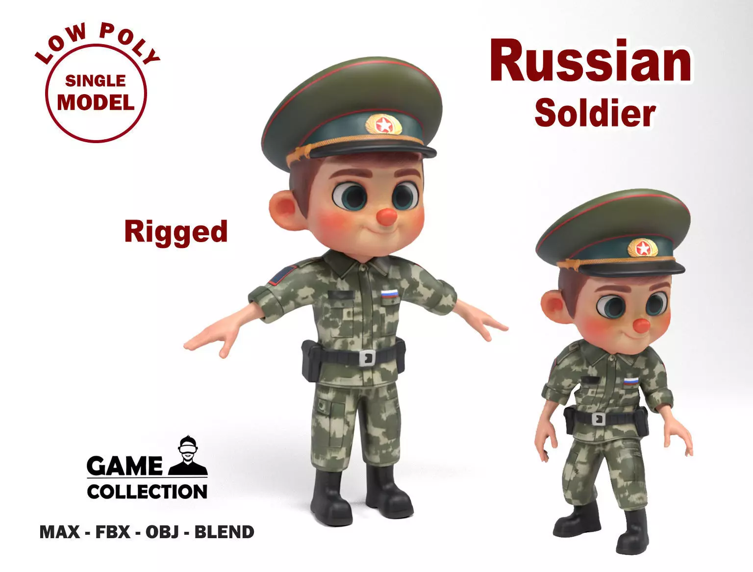 Russian soldier cartoon Low-poly 3D model_0