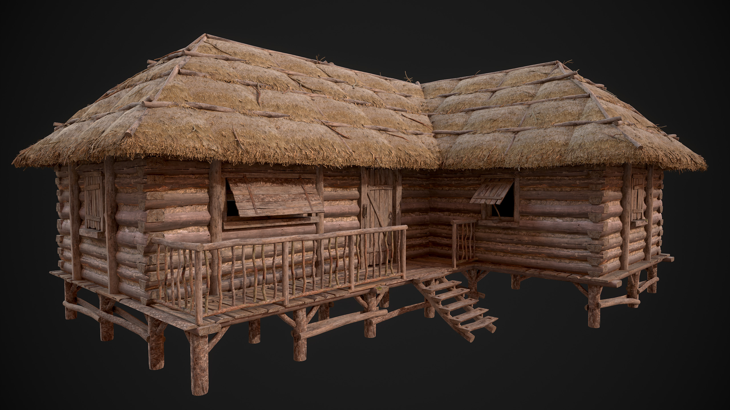 Modular Log Cabins Low-poly 3D model_24
