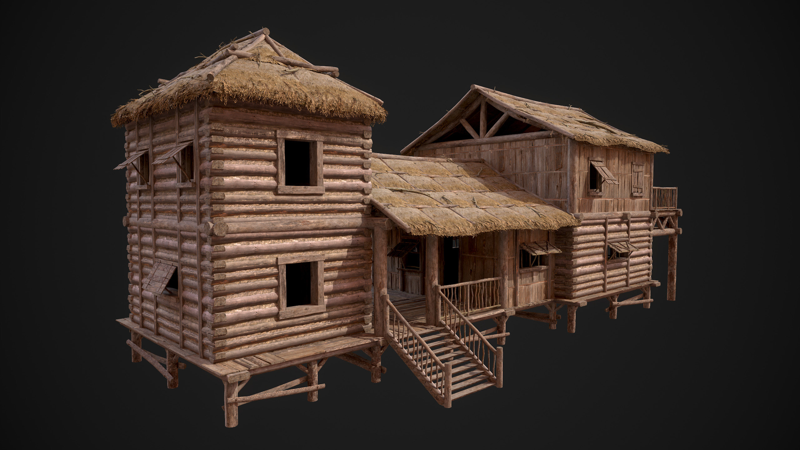 Modular Log Cabins Low-poly 3D model_64