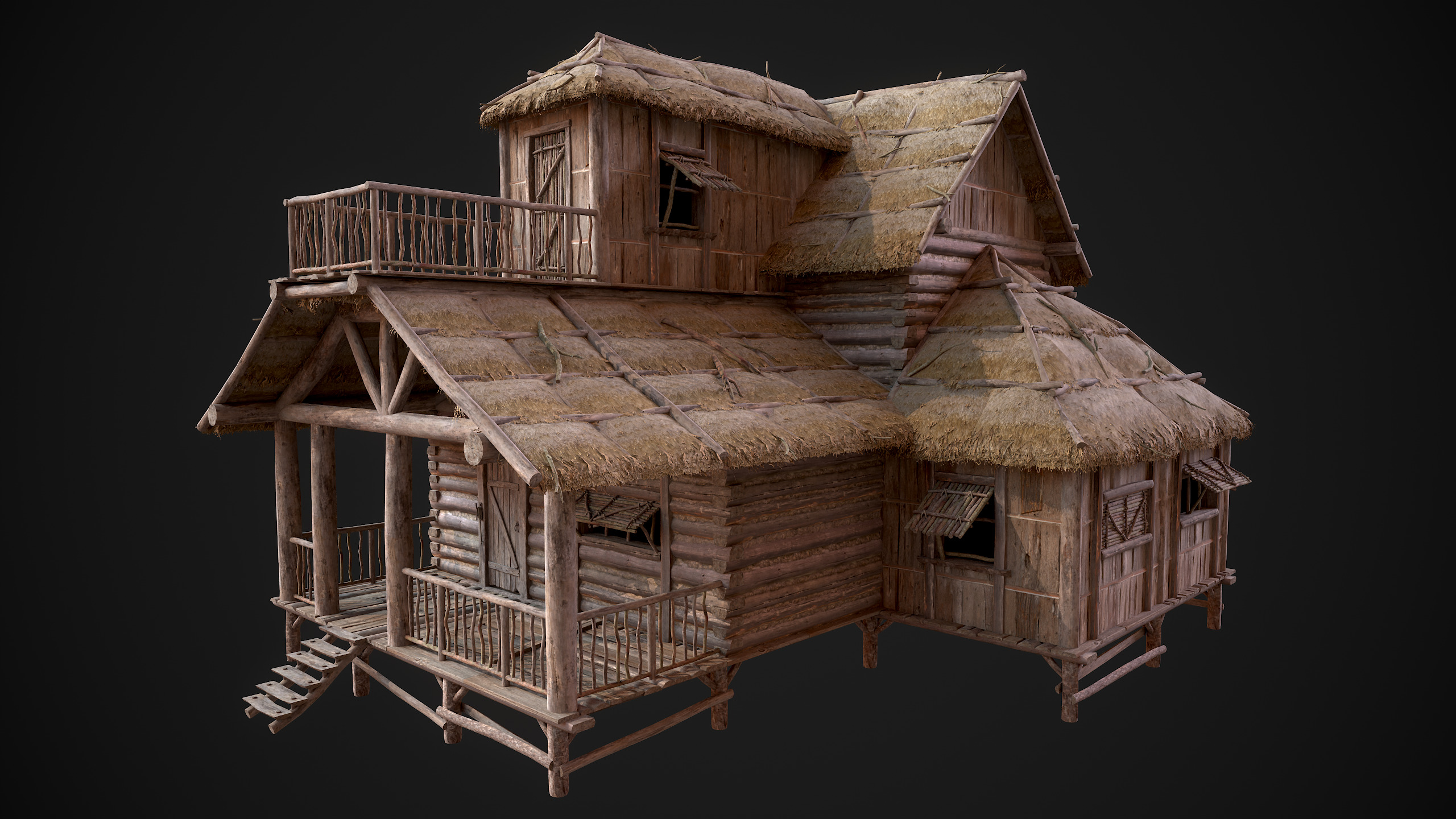 Modular Log Cabins Low-poly 3D model_32