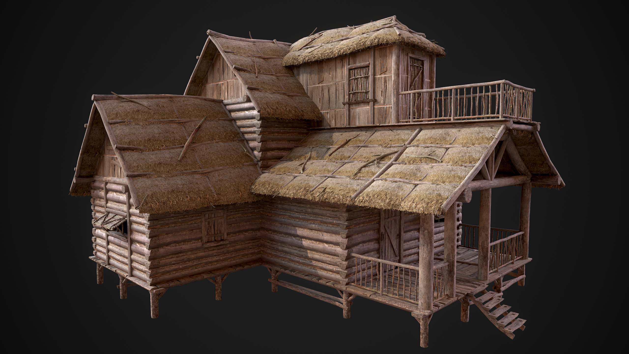 Modular Log Cabins Low-poly 3D model_26