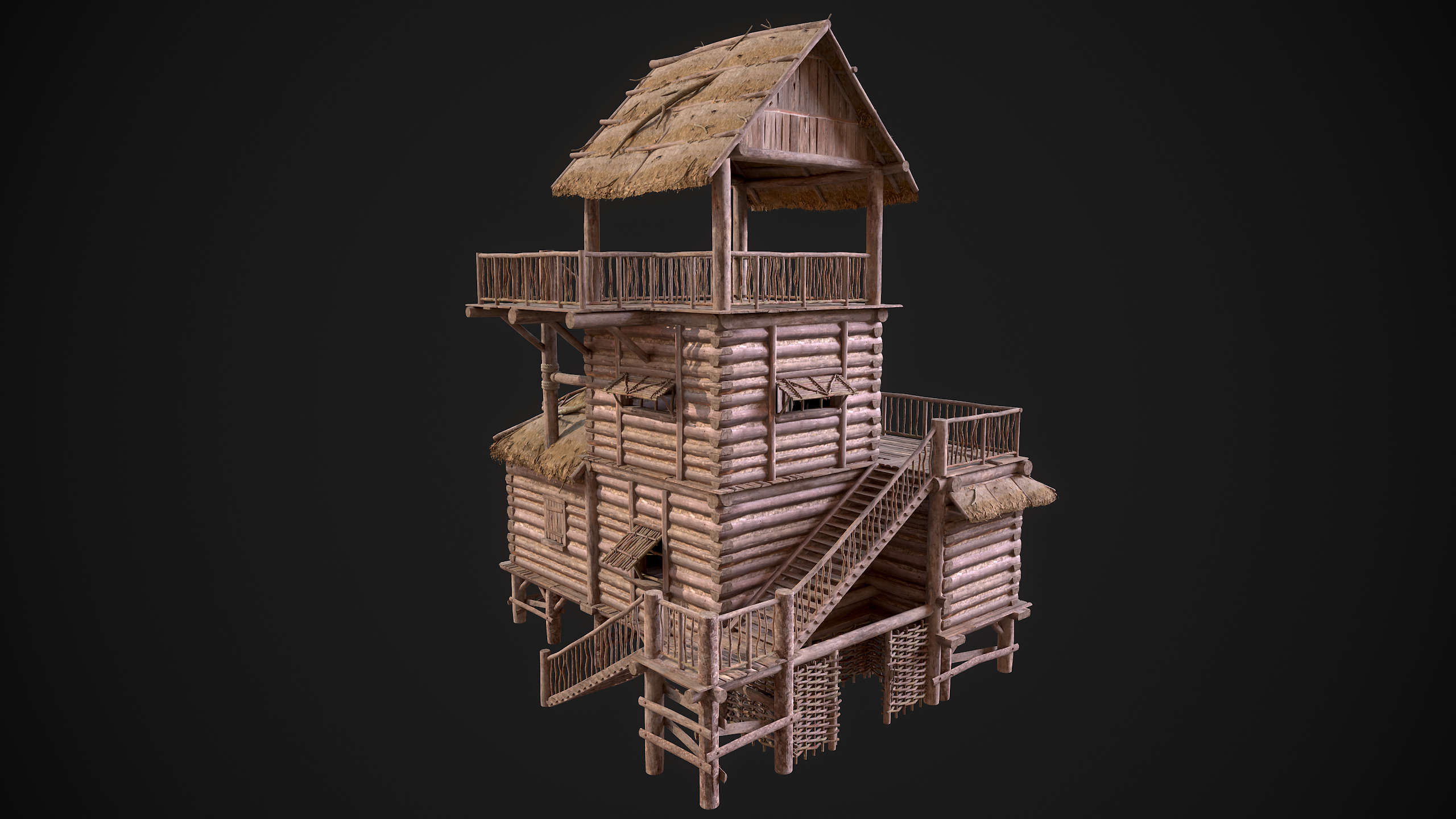 Modular Log Cabins Low-poly 3D model_42