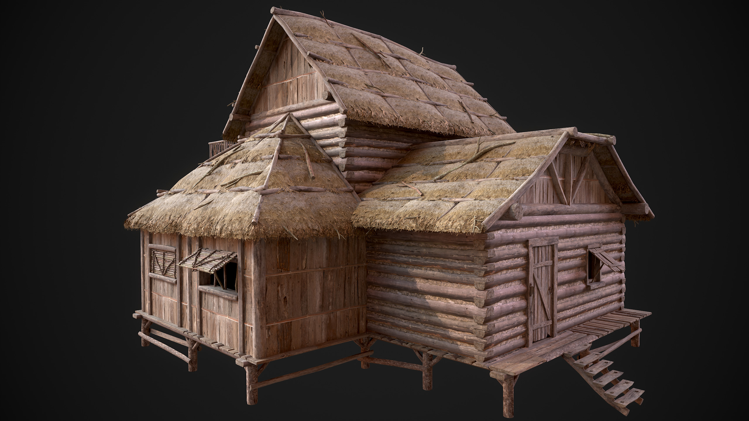 Modular Log Cabins Low-poly 3D model_27