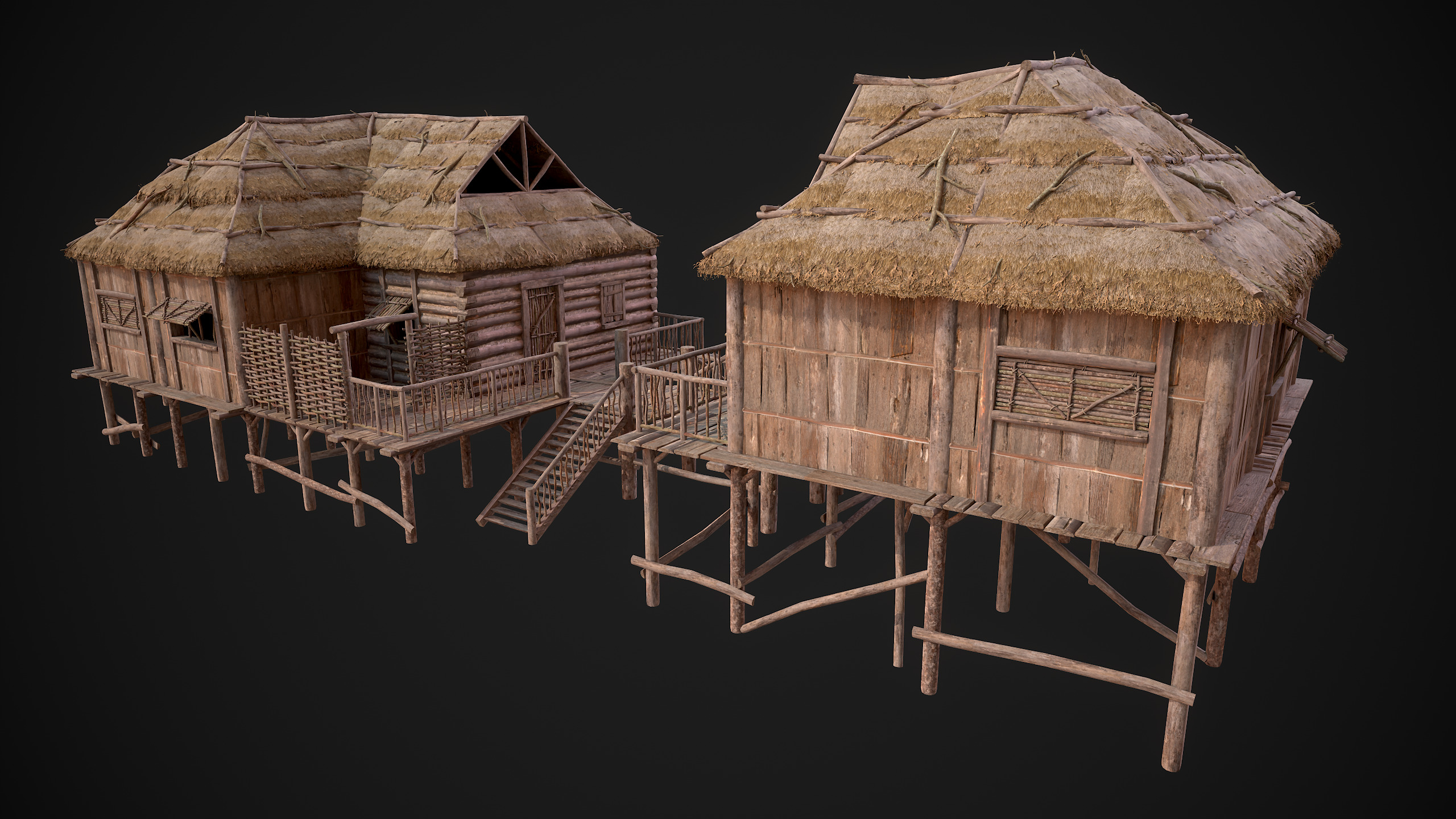 Modular Log Cabins Low-poly 3D model_35