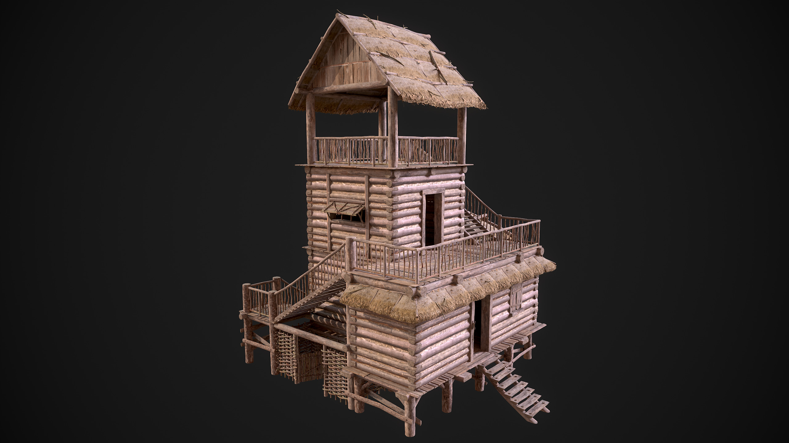 Modular Log Cabins Low-poly 3D model_44