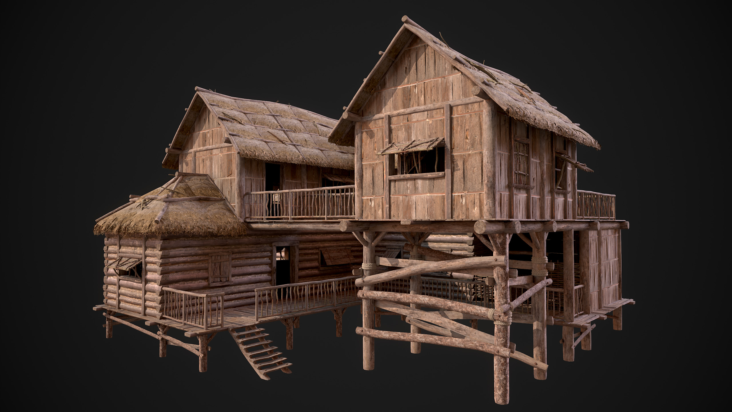 Modular Log Cabins Low-poly 3D model_38