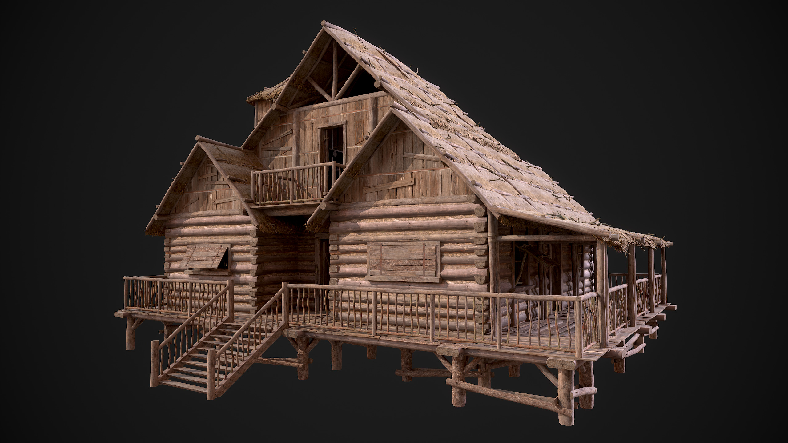 Modular Log Cabins Low-poly 3D model_45