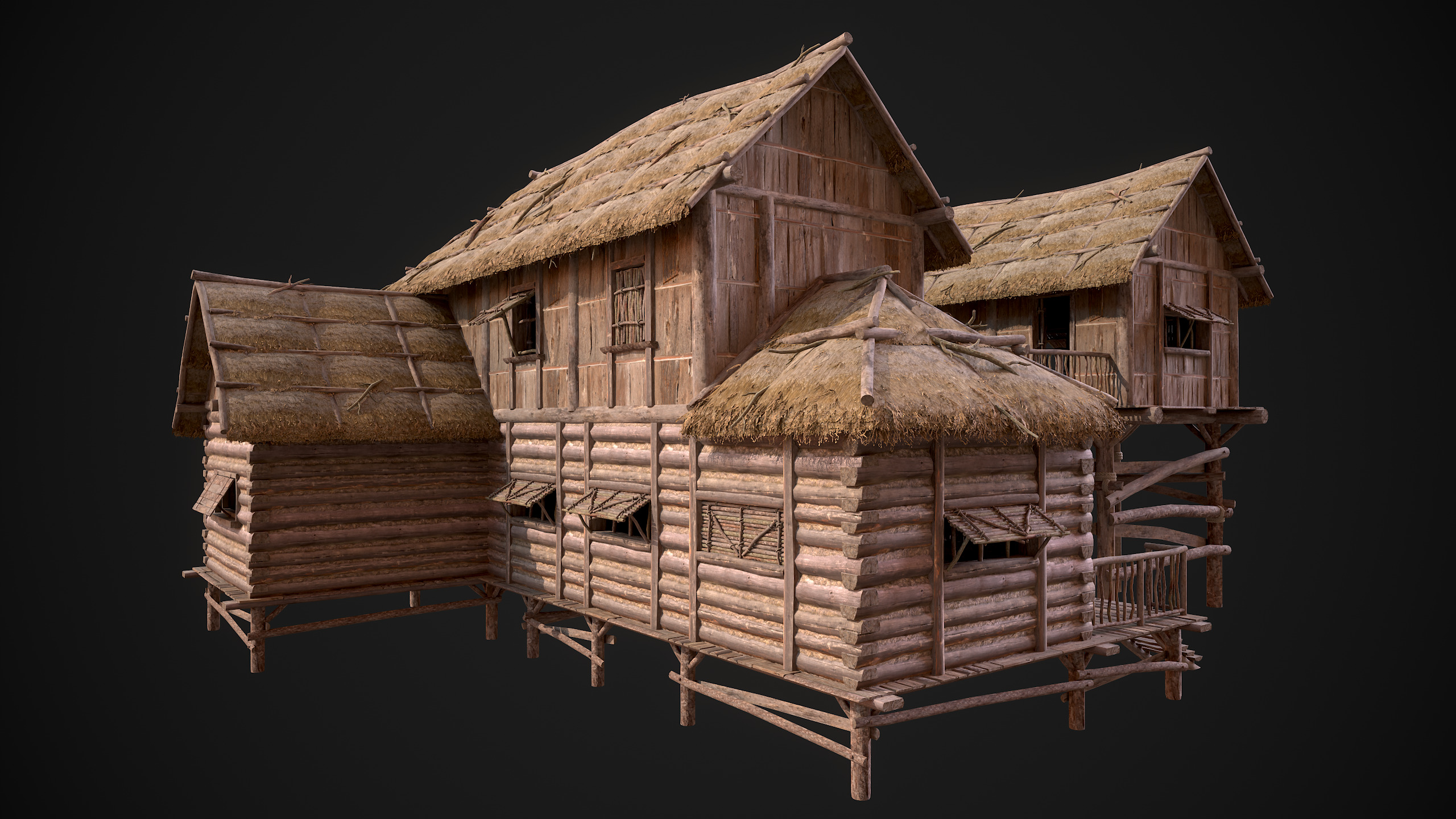 Modular Log Cabins Low-poly 3D model_40