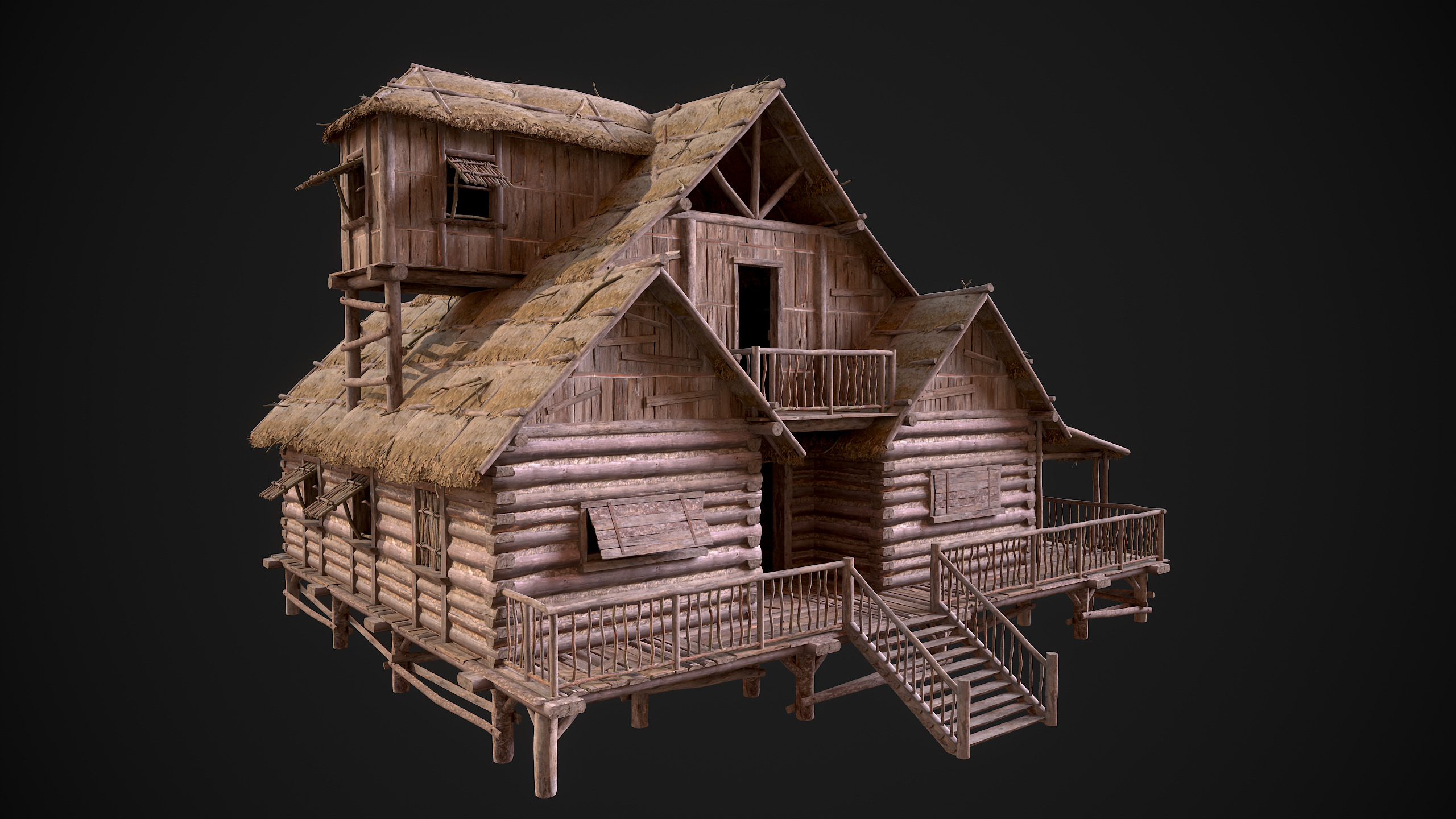 Modular Log Cabins Low-poly 3D model_47