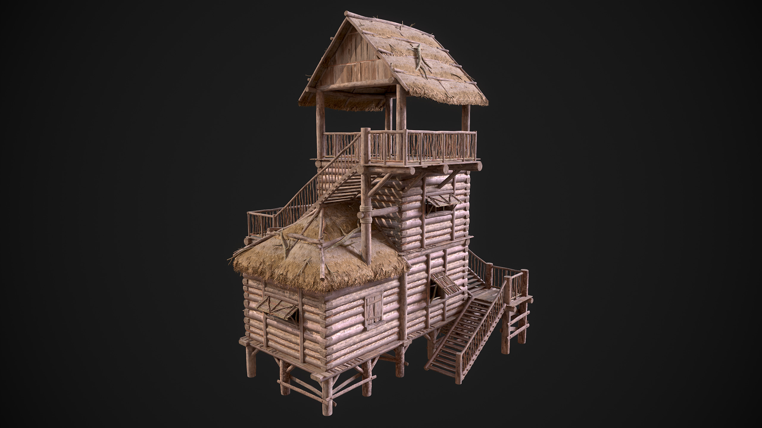 Modular Log Cabins Low-poly 3D model_41