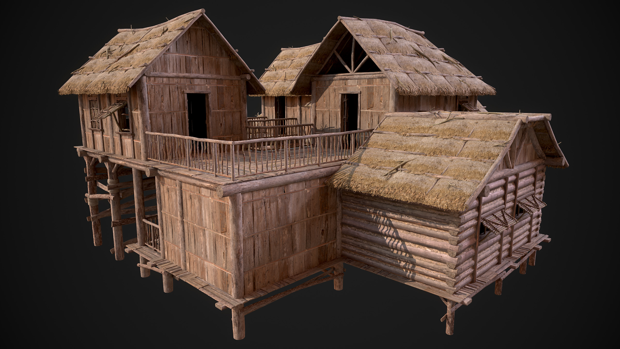 Modular Log Cabins Low-poly 3D model_39