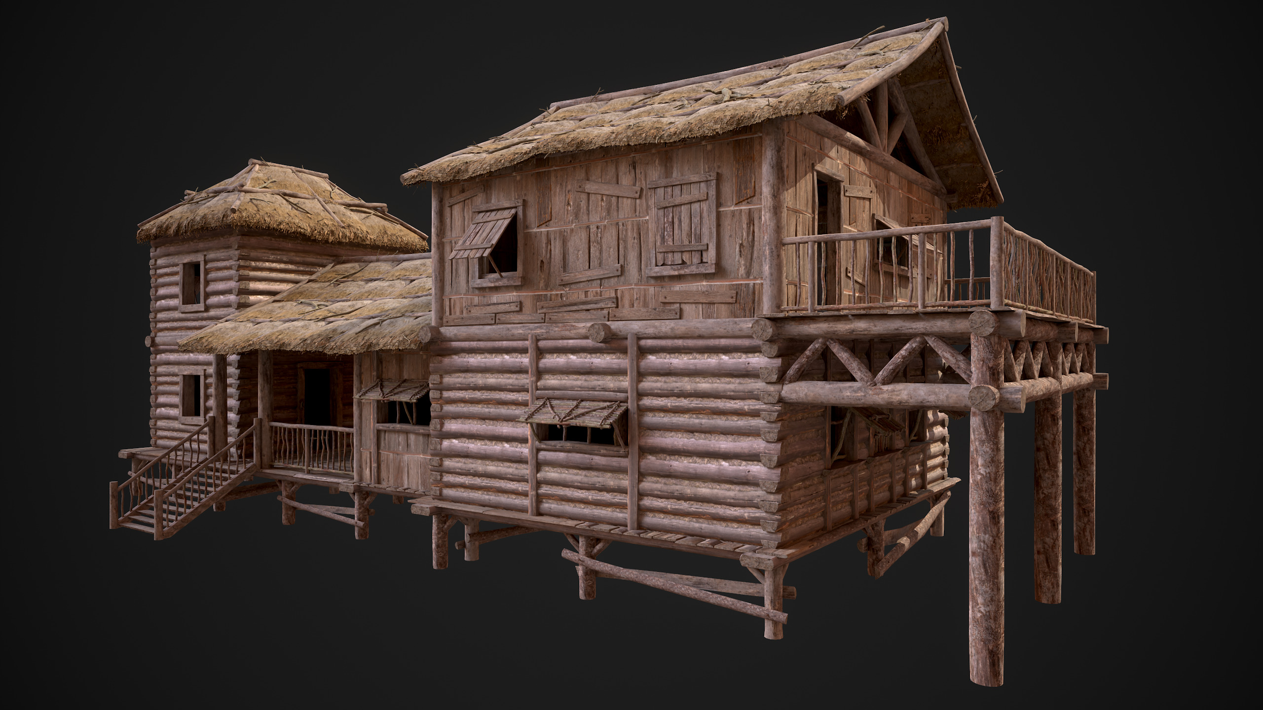 Modular Log Cabins Low-poly 3D model_63