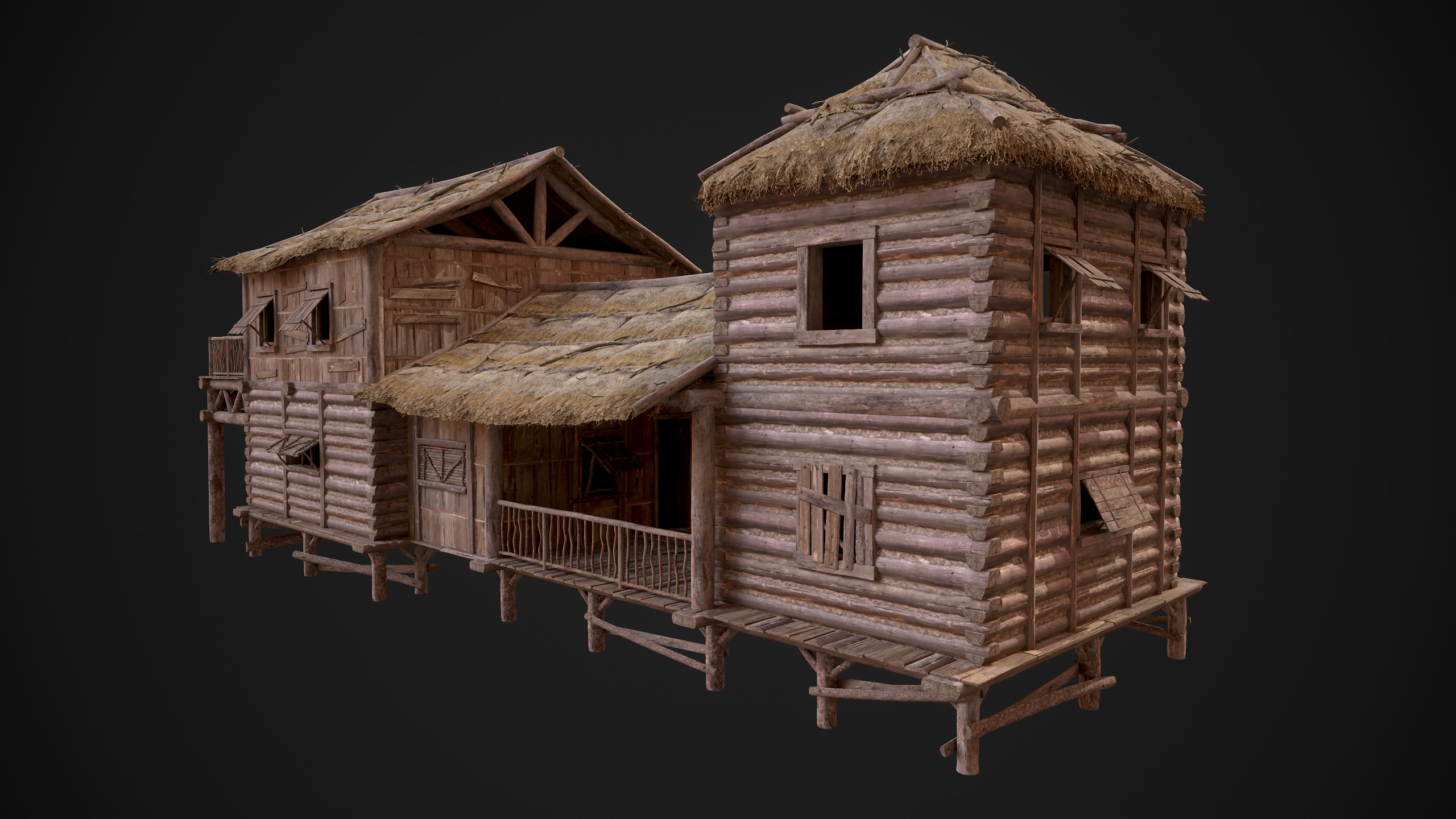 Modular Log Cabins Low-poly 3D model_66