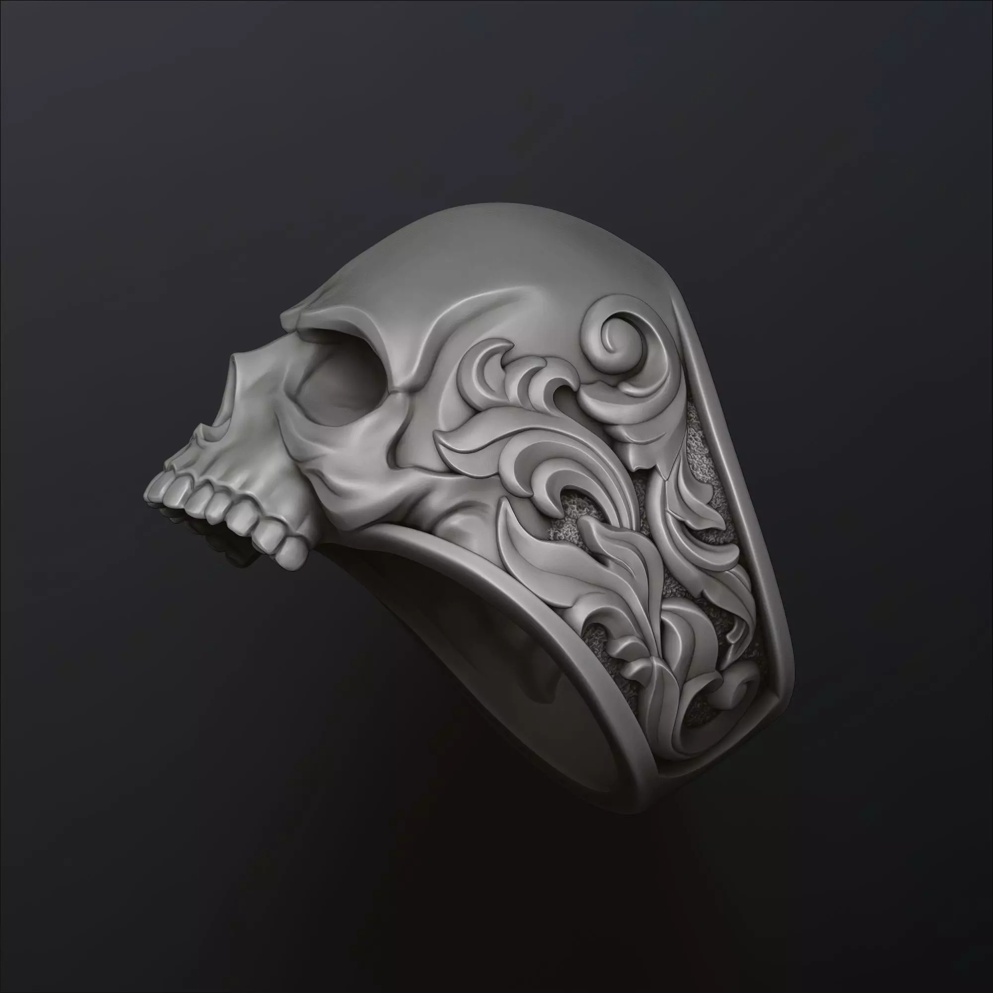 Ornamental Skull Ring 3D print model_0