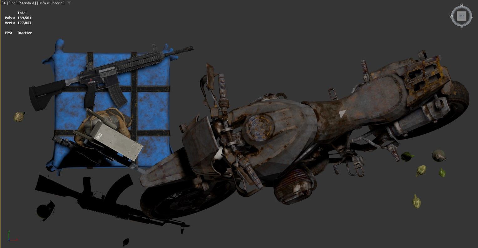 3D rendered scene featuring a rusty motorcycle Low-poly 3D model_2