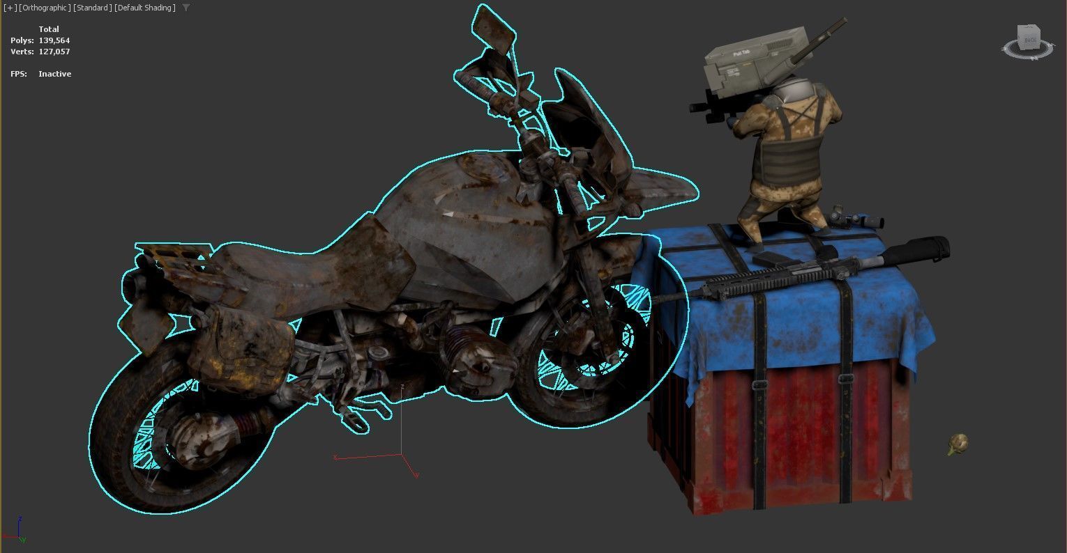 3D rendered scene featuring a rusty motorcycle Low-poly 3D model_4