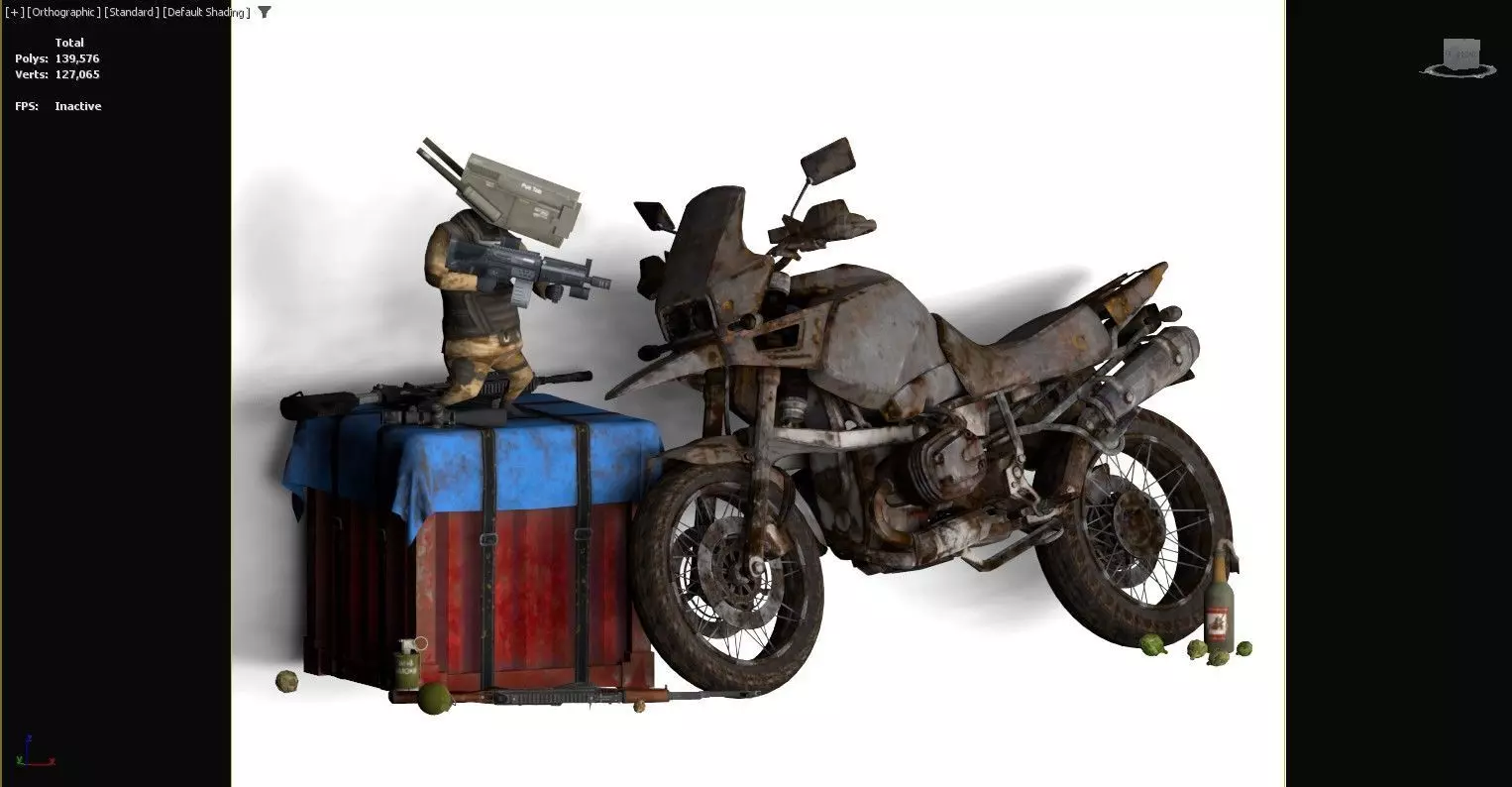 3D rendered scene featuring a rusty motorcycle Low-poly 3D model_0