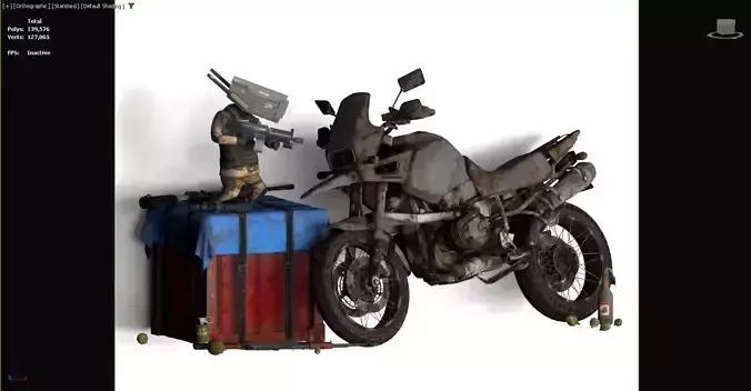 3D rendered scene featuring a rusty motorcycle Low-poly 3D model