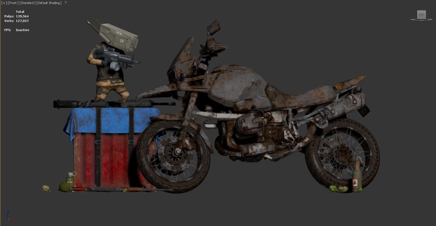 3D rendered scene featuring a rusty motorcycle Low-poly 3D model_1
