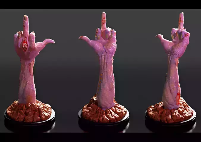 Zombie hand flipping a bird - 3d printable sculpture