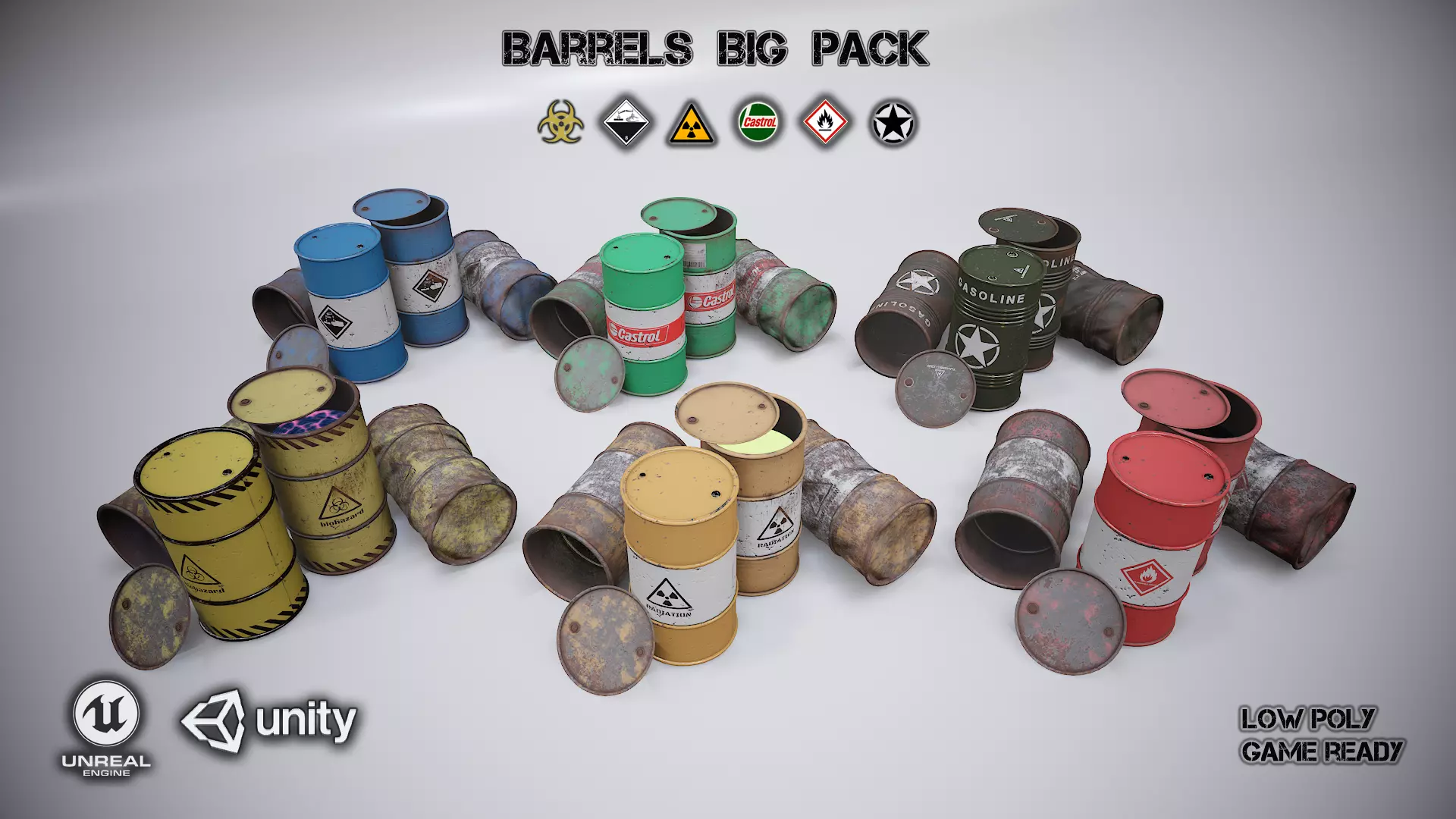 Barrels big pack  Low-poly 3D model_0