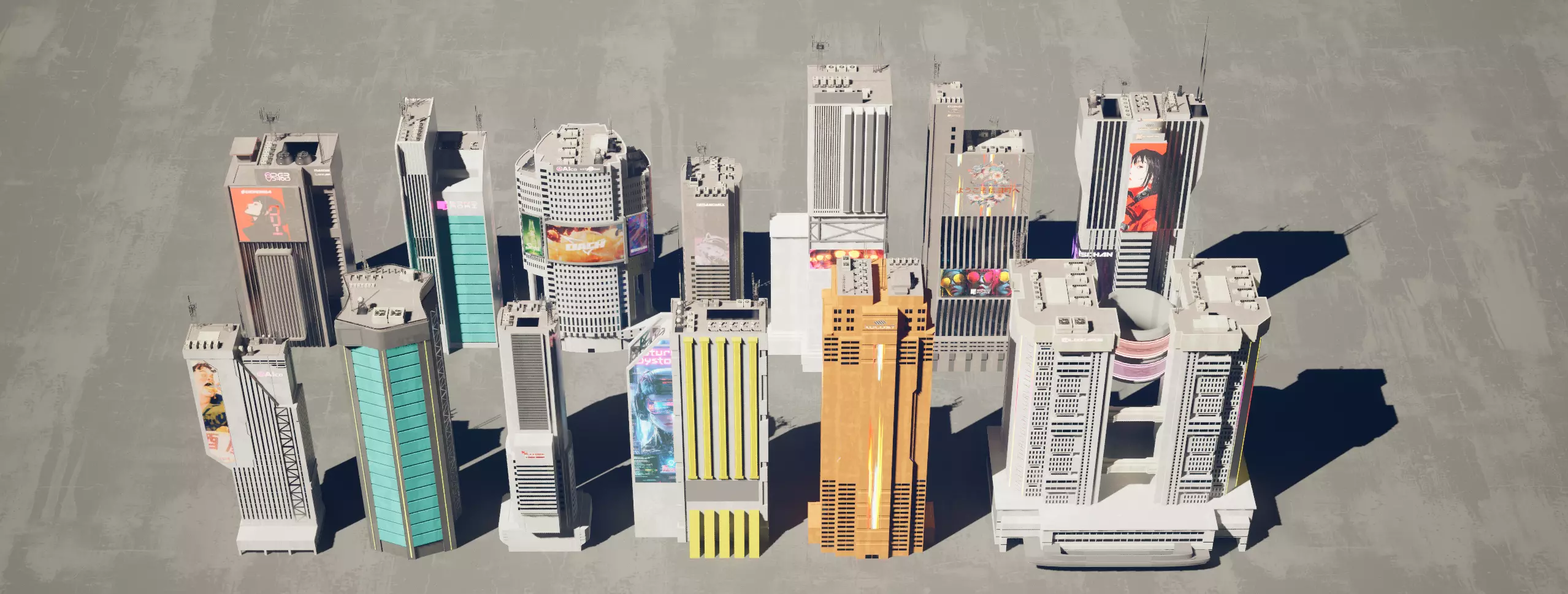 Cyber Builds And Signs Low-poly 3D model