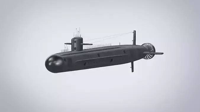 Nuclear powered military submarine Low-poly 3D model
