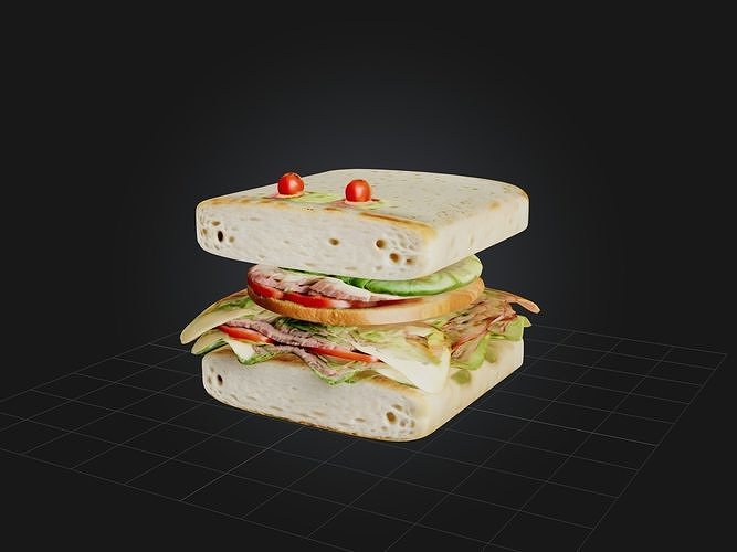 Cartoon Sandwich Low-poly 3D model 2