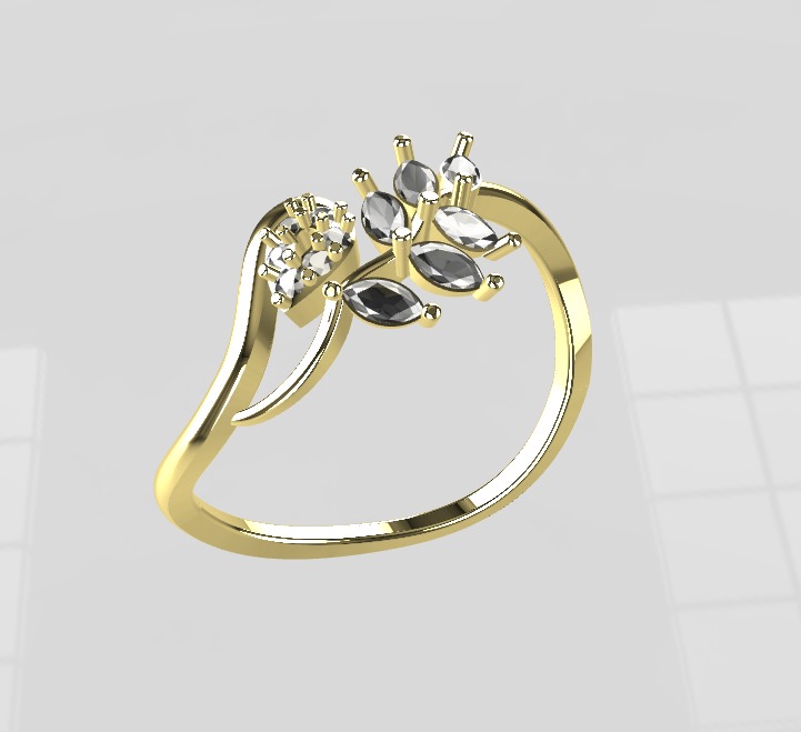 leaf ring 3D print model_1