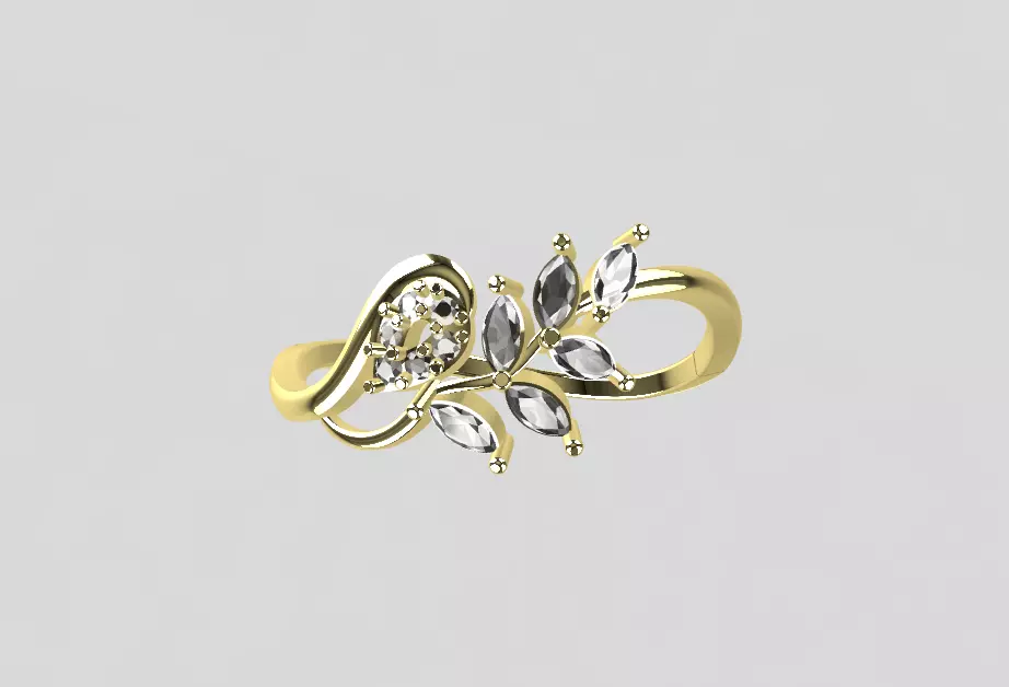 leaf ring 3D print model_0